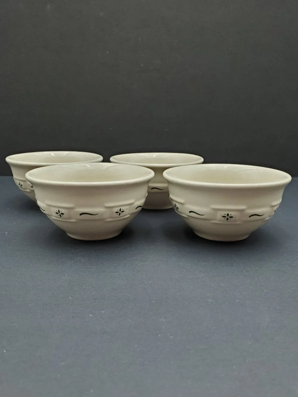 Longaberger Pottery Woven Traditions Heritage Green Dessert Bowls
